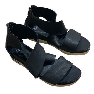 Eileen Fisher Sport Tumbled Leather Sneaker Sandals Black Size 10 Crisscross
